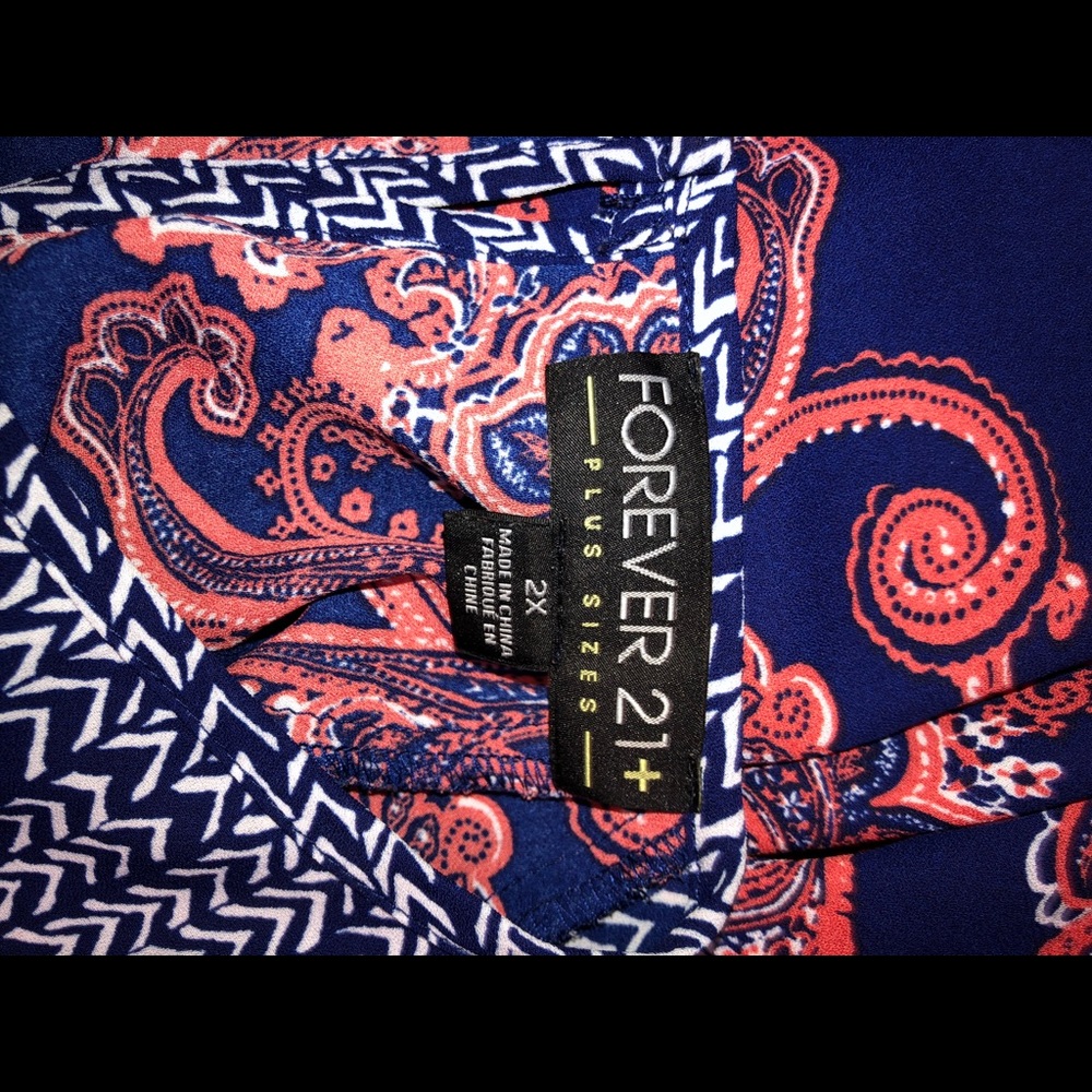 F21 Blue & Coral Paisley Blouse PLUS SIZE!!! - Picture 6 of 6